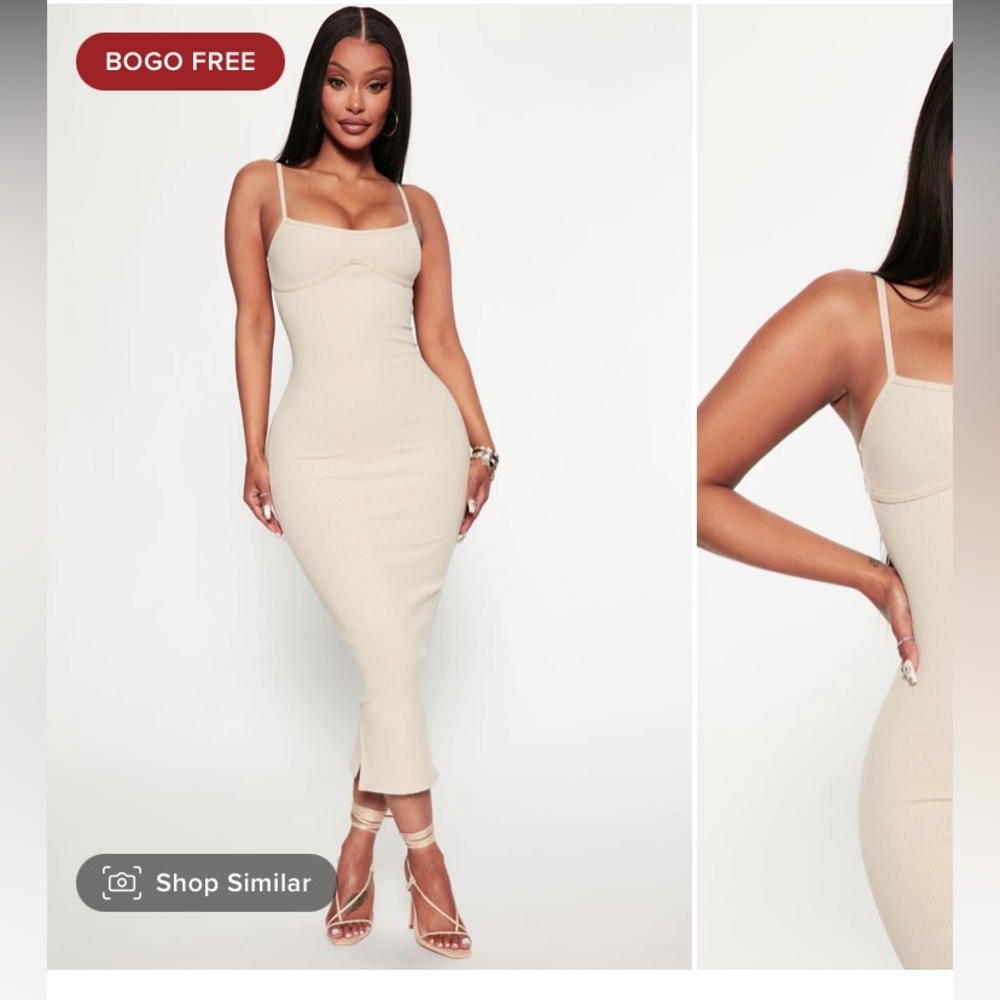 Fashion nova mercedes snatched midi dress in cream size Medium